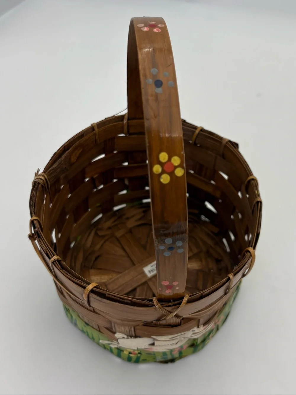 Vintage Handwoven and Hand Painted Easter Bunny Basket